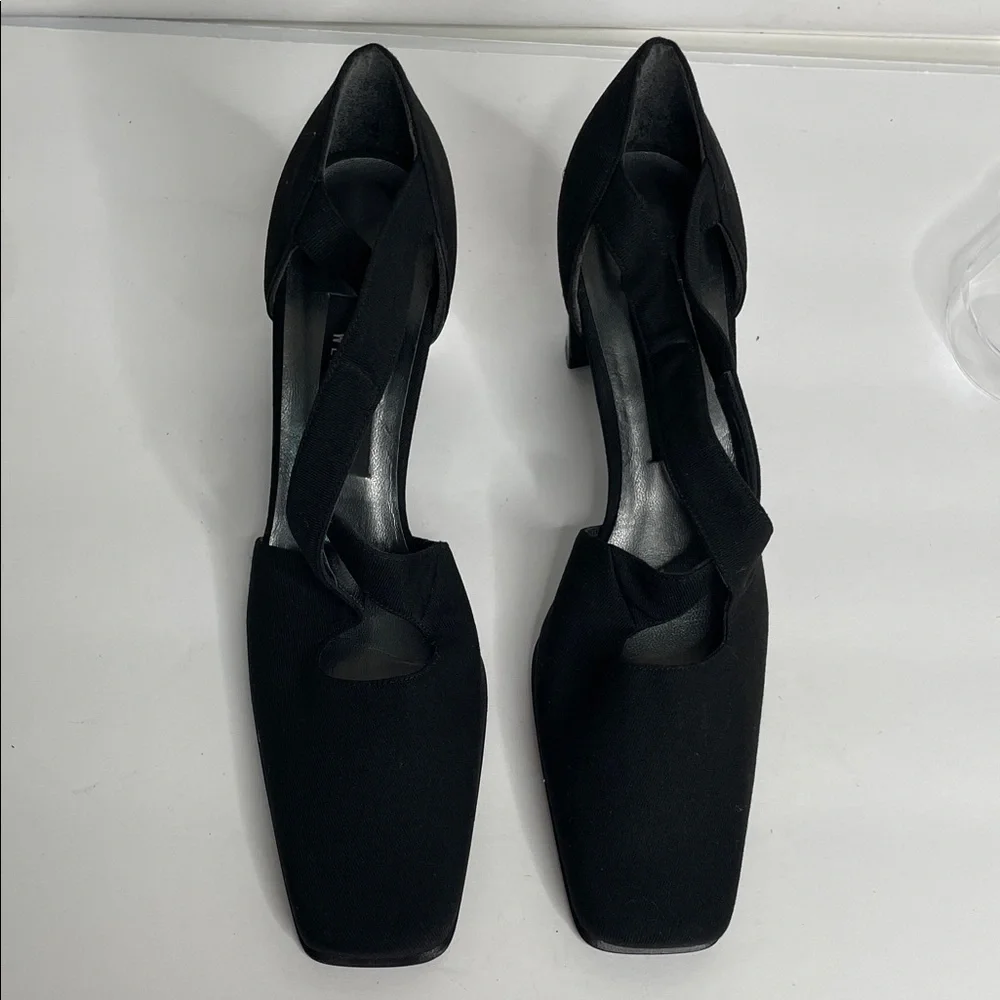 Stuart Weitzman Black Crisscross Square-Toe Block Heel Pumps - Picture 11 of 11